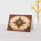 Red Decorative Holiday Card Kaart (Gele Bloem)