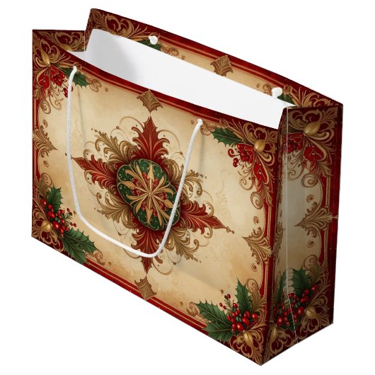 Red Decorative Holiday Gift Bag Groot Cadeauzakje (Voorkant Gekanteld)