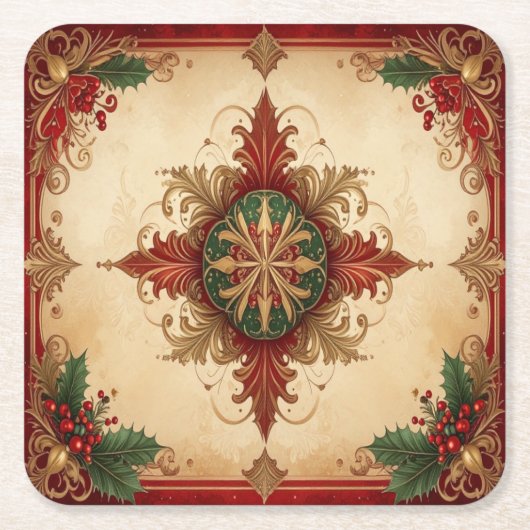 Red Decorative Holiday Paper Coaster Kartonnen Onderzetters (Voorkant)