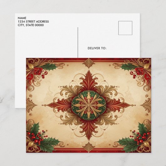 Red Decorative Holiday Postcard Briefkaart (Voorkant / Achterkant)