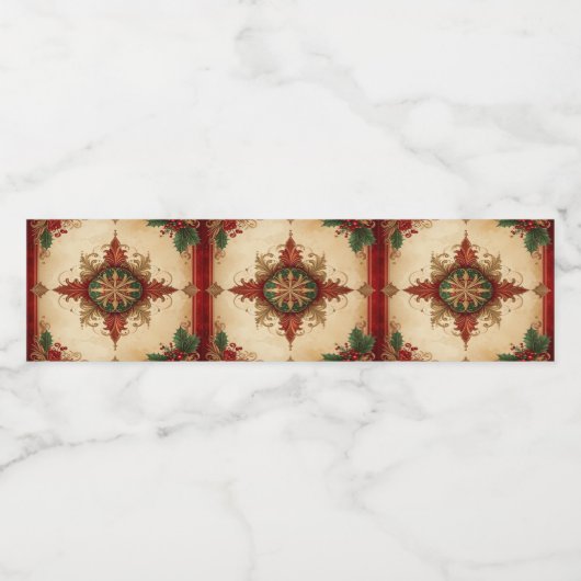 Red Decorative Holiday Waterfles Etiket (Enkel label)