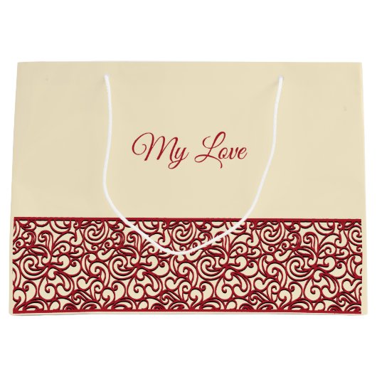 Red Decorative Swirl Large Gift Bag Groot Cadeauzakje (Voorkant)