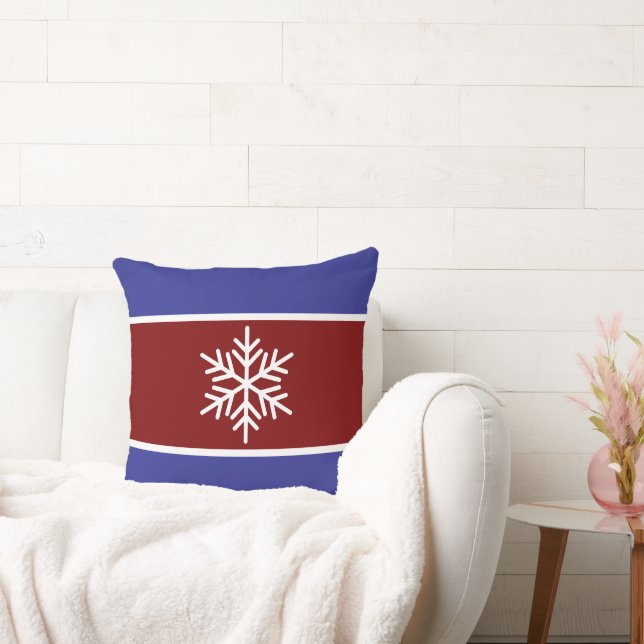  Red Deep Blue White Stripes Sneeuwvlok Kussen (Bank)