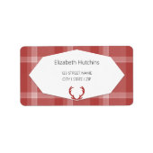 Red Deer Antlers Rustic Plaid Etiket (Voorkant)