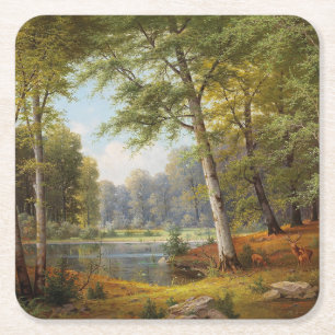 Red Deer beroemd gemaakt door The Forest Pond Kartonnen Onderzetters