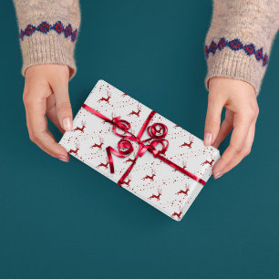 Red Deer Christmas Sneeuw Eenvoudig patroon Cadeaupapier