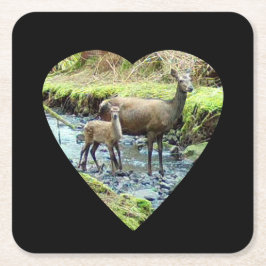 Red Deer Doe en Baby Herten Papier Onderzetter