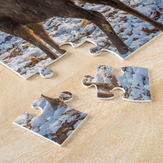 Red Deer in de sneeuw Legpuzzel (Zijkant)