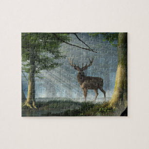 Red Deer in het diepe bos Legpuzzel