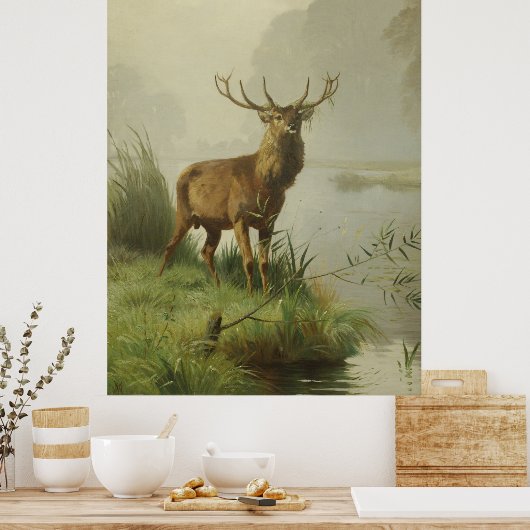 Red Deer schilderij Poster (Keuken)