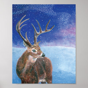 Red Deer stag in sneeuw Poster