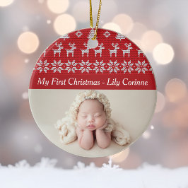 Red Deer Tree Pattern Baby's eerste kerstfoto Keramisch Ornament