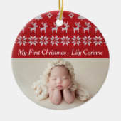 Red Deer Tree Pattern Baby's eerste kerstfoto Keramisch Ornament (Voorkant)