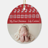 Red Deer Tree Pattern Baby's eerste kerstfoto Keramisch Ornament (Links)