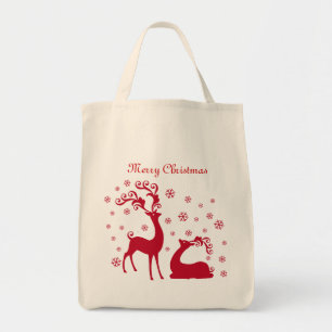 Red Deers en sneeuwvlokken kersttas Tote Bag