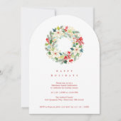 Red Delicate Chic Winter Christmas Wreath Party Kaart (Voorkant)
