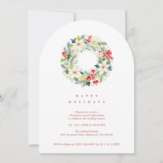 Red Delicate Chic Winter Christmas Wreath Party Kaart (Voorkant)