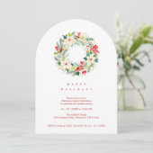 Red Delicate Chic Winter Christmas Wreath Party Kaart (Staand voorkant)
