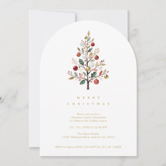 Red Delicate Minimalist Chic Winter Christmas Tree Kaart (Voorkant)