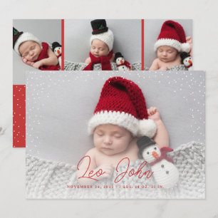 Red Delicate Snow Full-Baby met kerstfoto's Feestdagenkaart