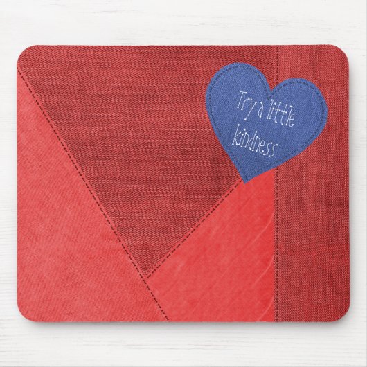 Red Denim Heart met Citaat Muismat (Voorkant)
