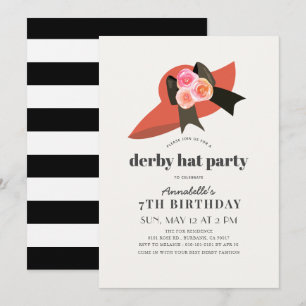 Red Derby Pet Roos Girl Birthday Party Invitation Kaart