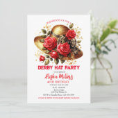 Red Derby Pet Rozen Verjaardagsfeestje Uitnodiging (Staand voorkant)
