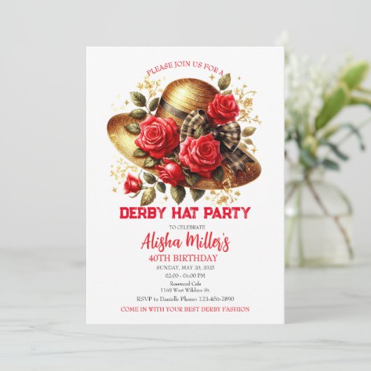 Red Derby Pet Rozen Verjaardagsfeestje Uitnodiging (Staand voorkant)