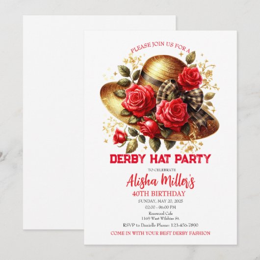 Red Derby Pet Rozen Verjaardagsfeestje Uitnodiging (Voorkant / Achterkant)