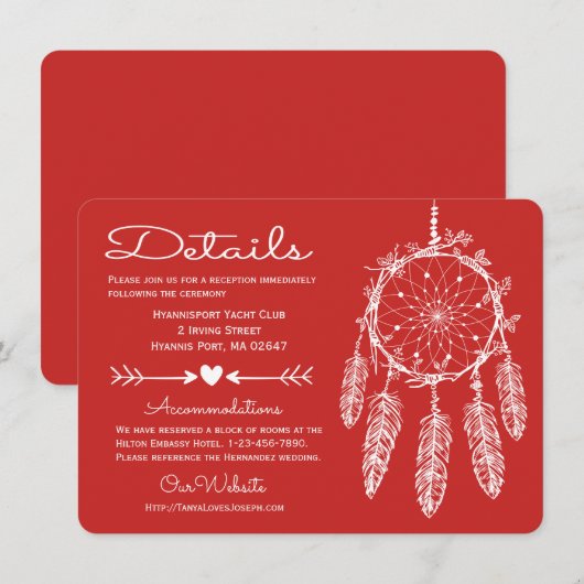 Red Details Drocatcher Native American Wedding Kaart (Voorkant / Achterkant)