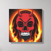 Red Devil Skull Skeleton met vuur en vlammenkunst Canvas Afdruk (Voorkant)