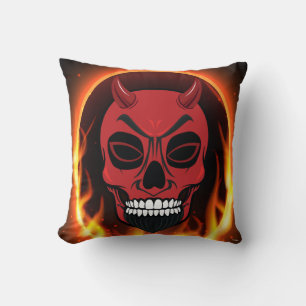 Red Devil Skull Skeleton Pillow fire and flames Kussen