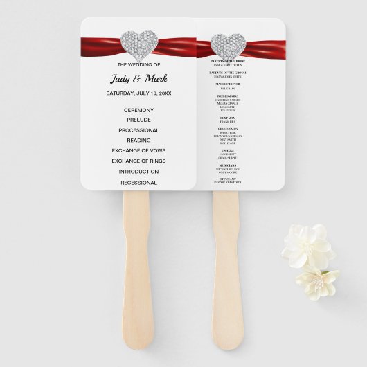 Red Diamond Heart Trouwprogramma Handwaaier (Voorkant en achterkant)