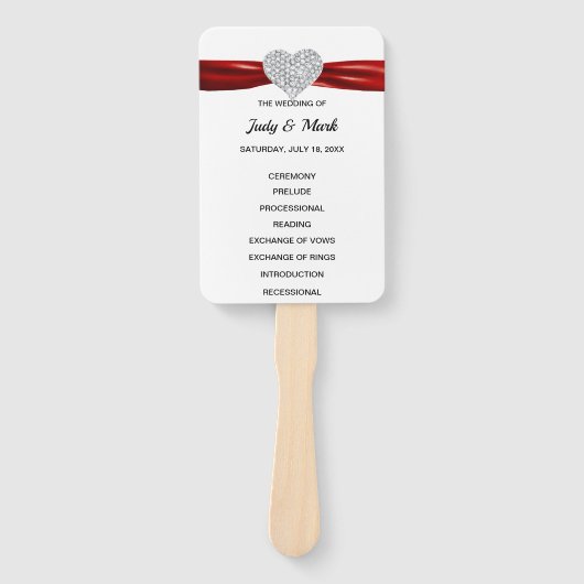 Red Diamond Heart Trouwprogramma Handwaaier (Voorkant)
