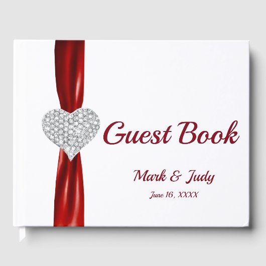 Red Diamond Heart Wedding Guestbook Gastenboek (Voorkant)