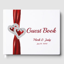 Red Diamond Hearts Bruiloft Gastenboek