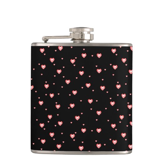 Red Diamond Hearts Naadloos Patroon Heupfles (Voorkant)