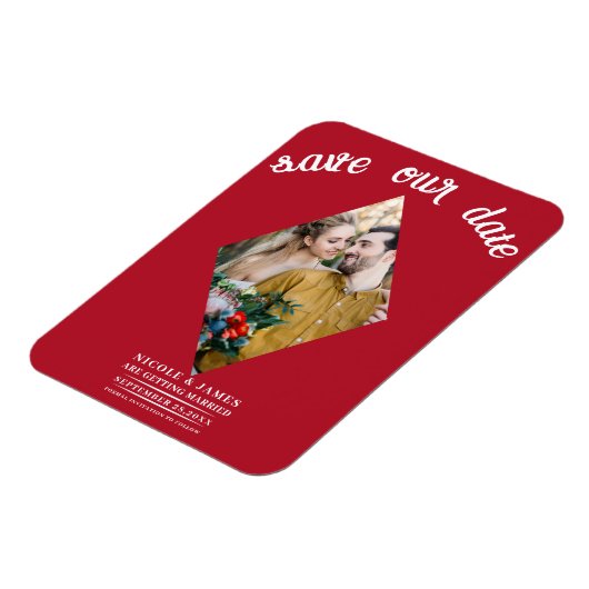 Red Diamond Photo Wedding Sla de datum op Magneet (Linkerzijde)