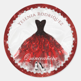 Red Diamond Sparkle Glam Quinceañera Ronde Sticker