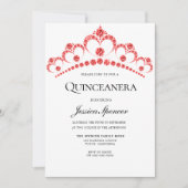 Red Diamond Tiara Quinceanera Party Invite Kaart (Voorkant)