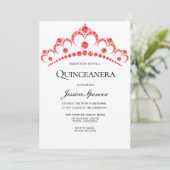 Red Diamond Tiara Quinceanera Party Invite Kaart (Staand voorkant)