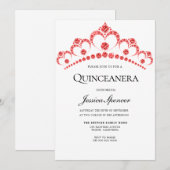 Red Diamond Tiara Quinceanera Party Invite Kaart (Voorkant / Achterkant)