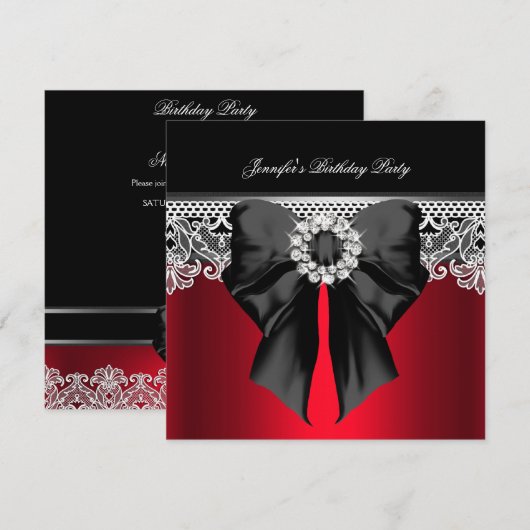 Red Diamonds Afbeelding Birthday Party Black Kaart (Voorkant / Achterkant)