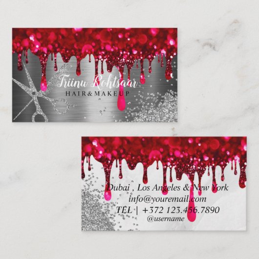 Red Diamonds Bokeh Hair Sparking Visitekaartje (Voorkant / Achterkant)