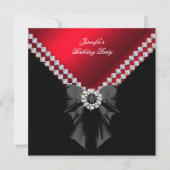 Red Diamonds Elegant Birthday Party Black Kaart (Voorkant)