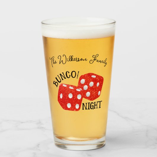 Red Dice Bunco Night Aangepaste naam Glas (Voorkant gevuld)