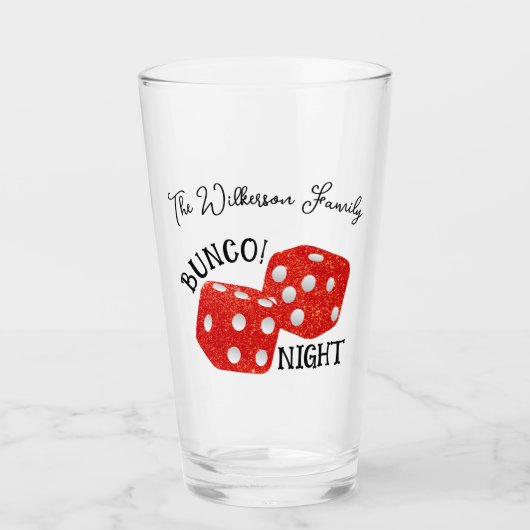 Red Dice Bunco Night Aangepaste naam Glas (Voorkant)