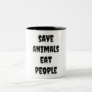 Red dieren, eet mensen tweekleurige koffiemok