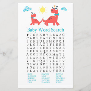 Red dinosaur Baby shower Word Search Game