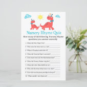 Red dinosaur Nursery Rhyme Quiz baby shower game (Staand voorkant)
